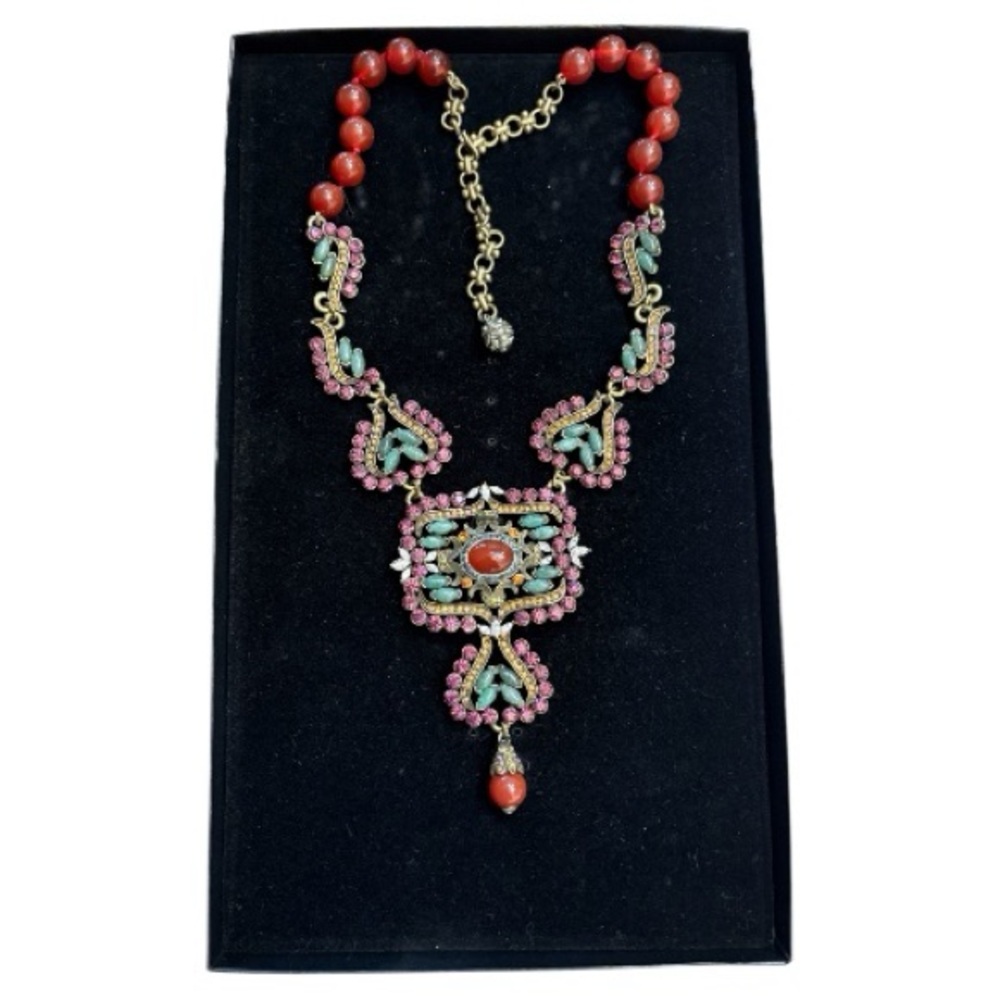 Heidi Daus Carnelian Bead Crystal Necklace Vintage Never Worn